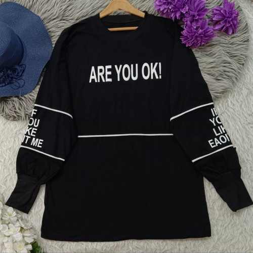 بلوز زنانه و مردانه فینگر دار are you ok جنس سوپر پنبه
