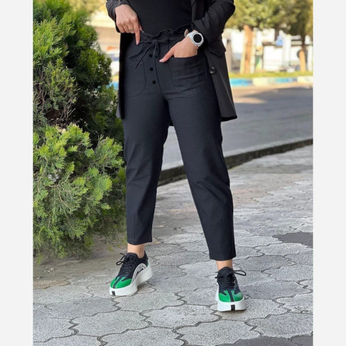 شلوار زنانه مام کمر هویجی جنس کتان کش