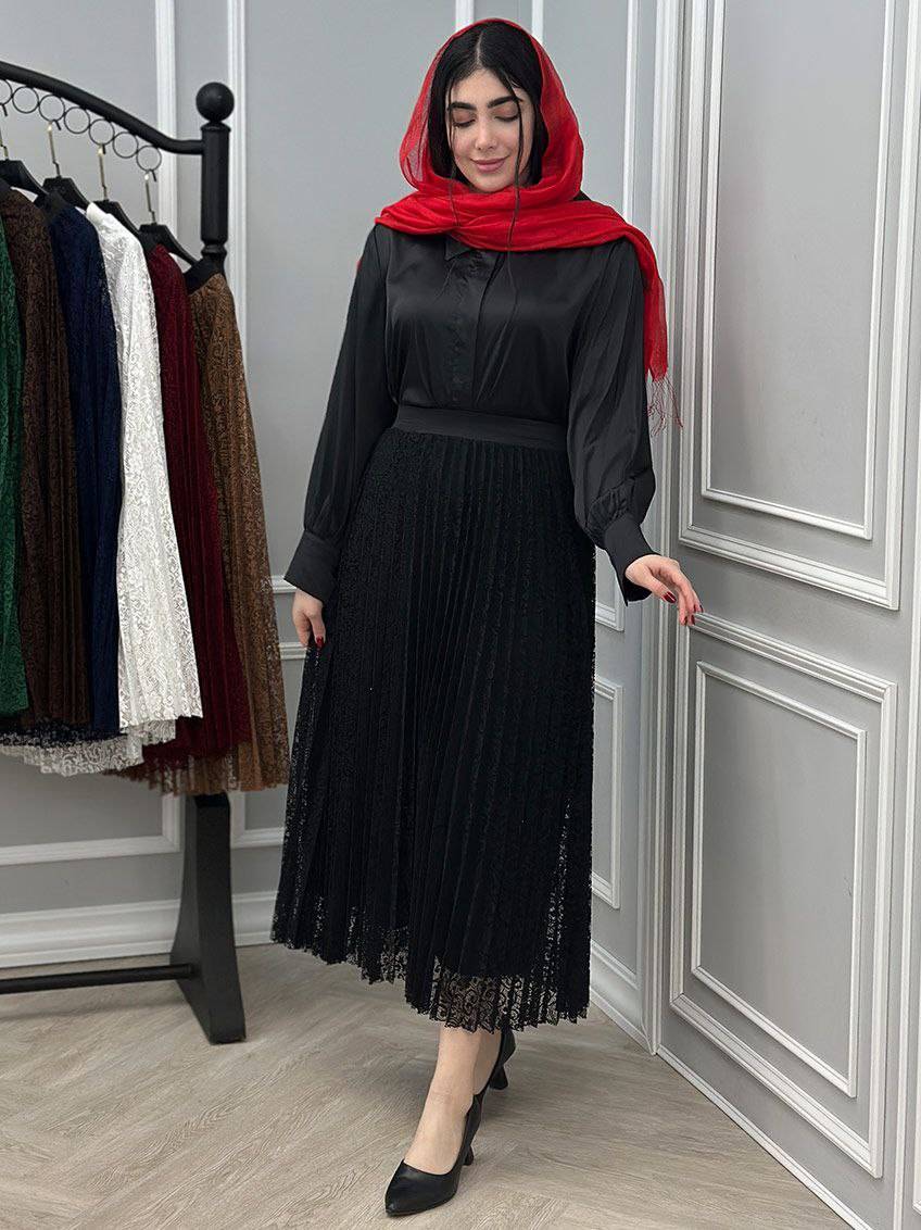 دامن پلیسه زنانه جنس گیپور آستردار