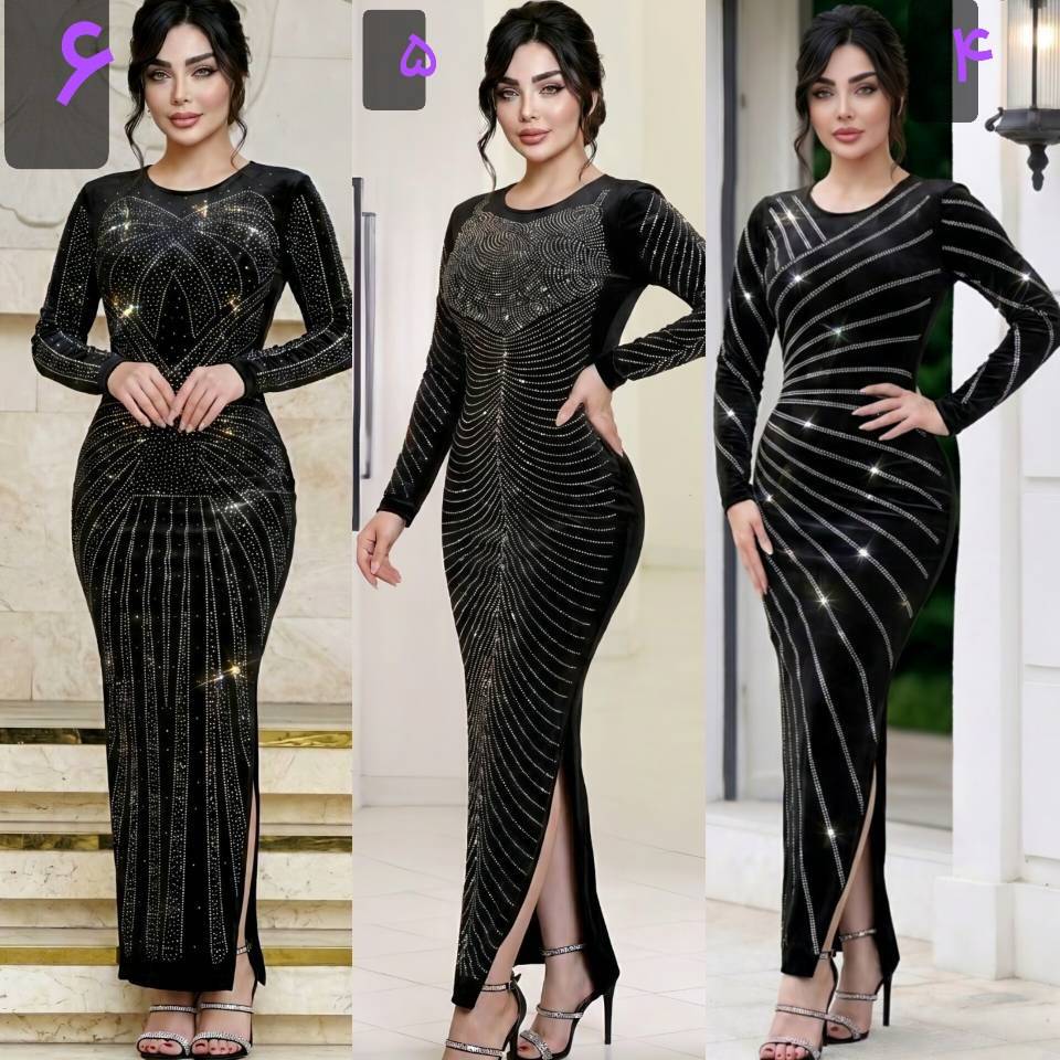 ماکسی مجلسی الماس جنس مخمل آیینه ای کره ای