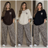 ست تیشرت شلوار زنانه پلنگی جنس پنبه گلکسی