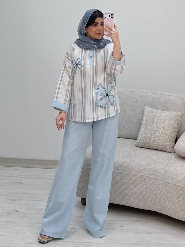 شومیز شلوار سنجاقک جنس لنین بیسکوییتی و کنفی