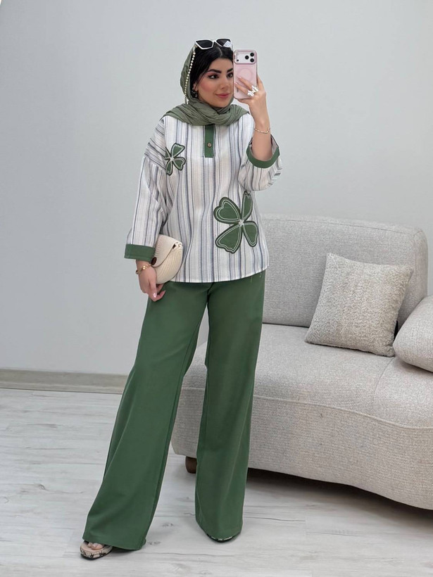 شومیز شلوار سنجاقک جنس لنین بیسکوییتی و کنفی